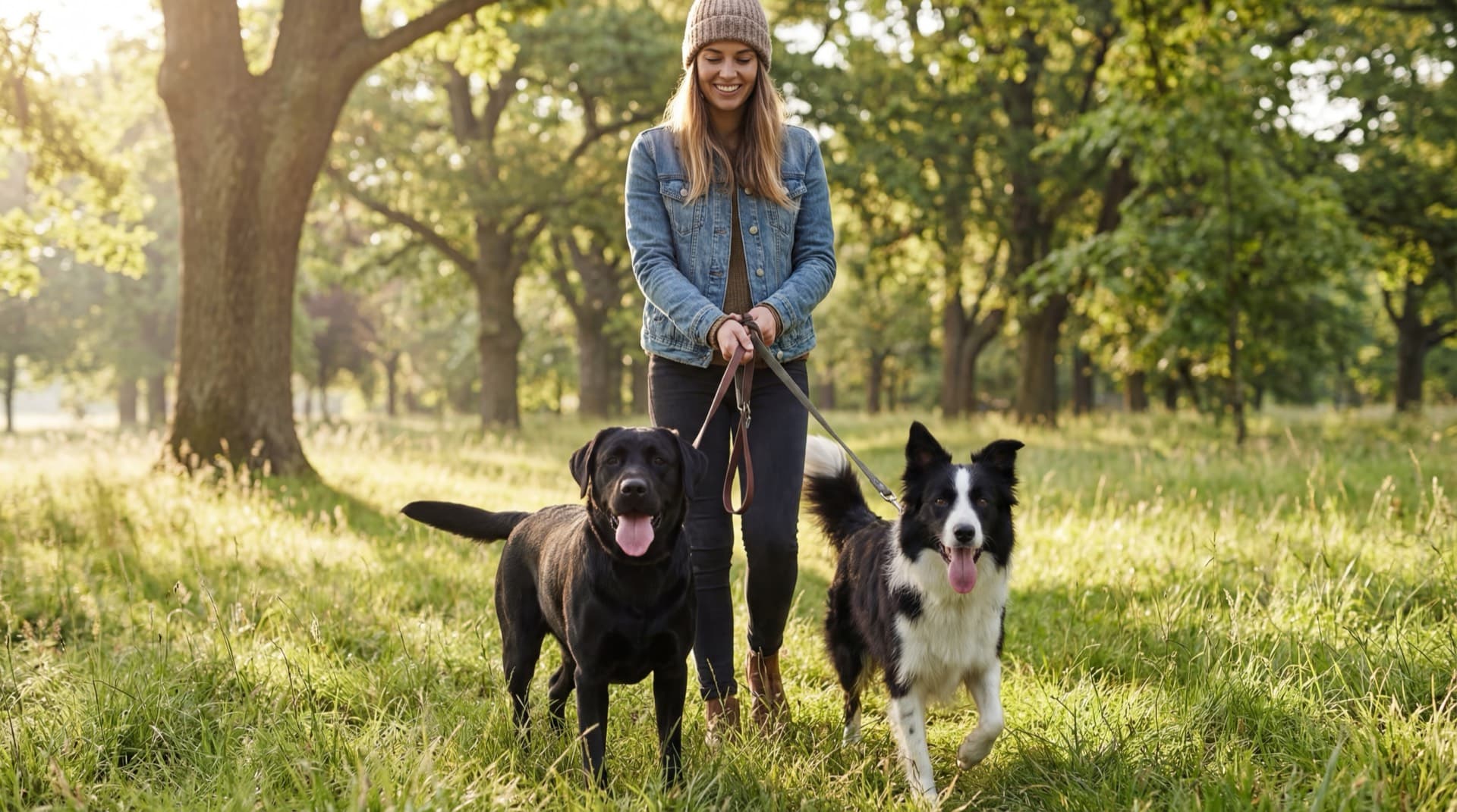 Dog walkers and happy dogs